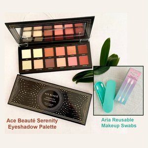 Ace Beauté Serenity Eyeshadow Palette & Aria Reusable Makeup Swabs New